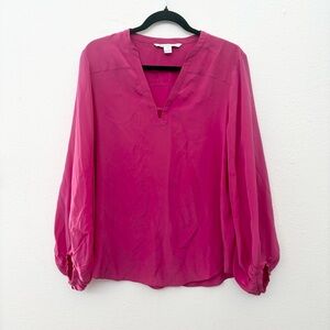 Diane von Furstenberg Tanyana Clean Silk Blouse Magenta Women's Size 12